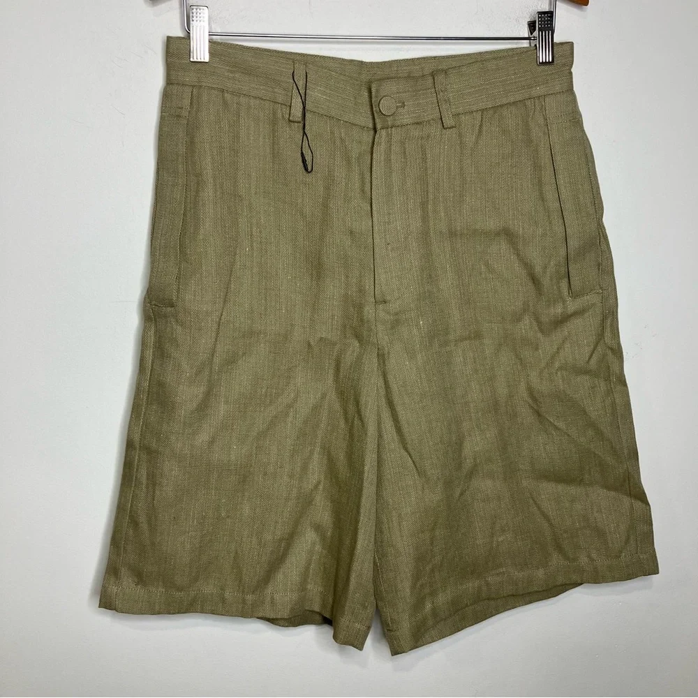 Zara cotton linen blend shorts green women’s size 29 new‎ without tags modern